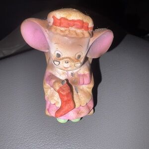 Lefton VTG Grandma Mouse Knitting Rocking Chair Figurine ceramic RARE